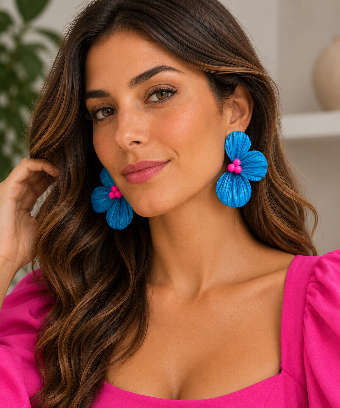 Aros Deluxe Flores Azul/Rosa