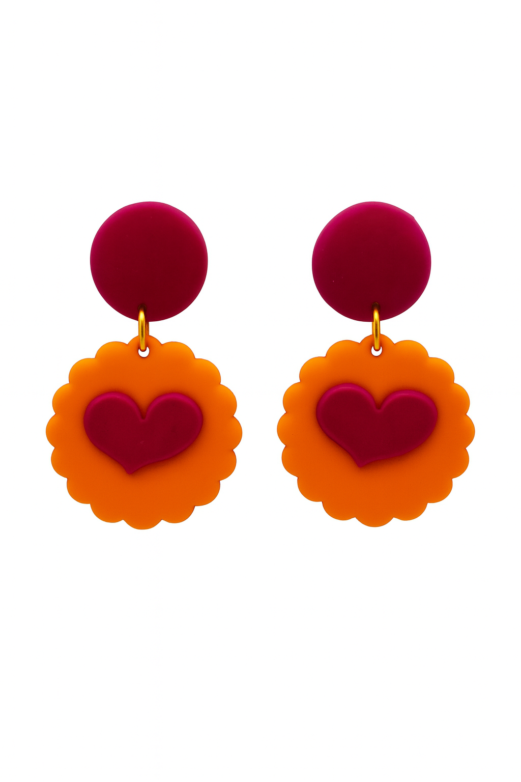 Aros naranja y corazon fucsia
