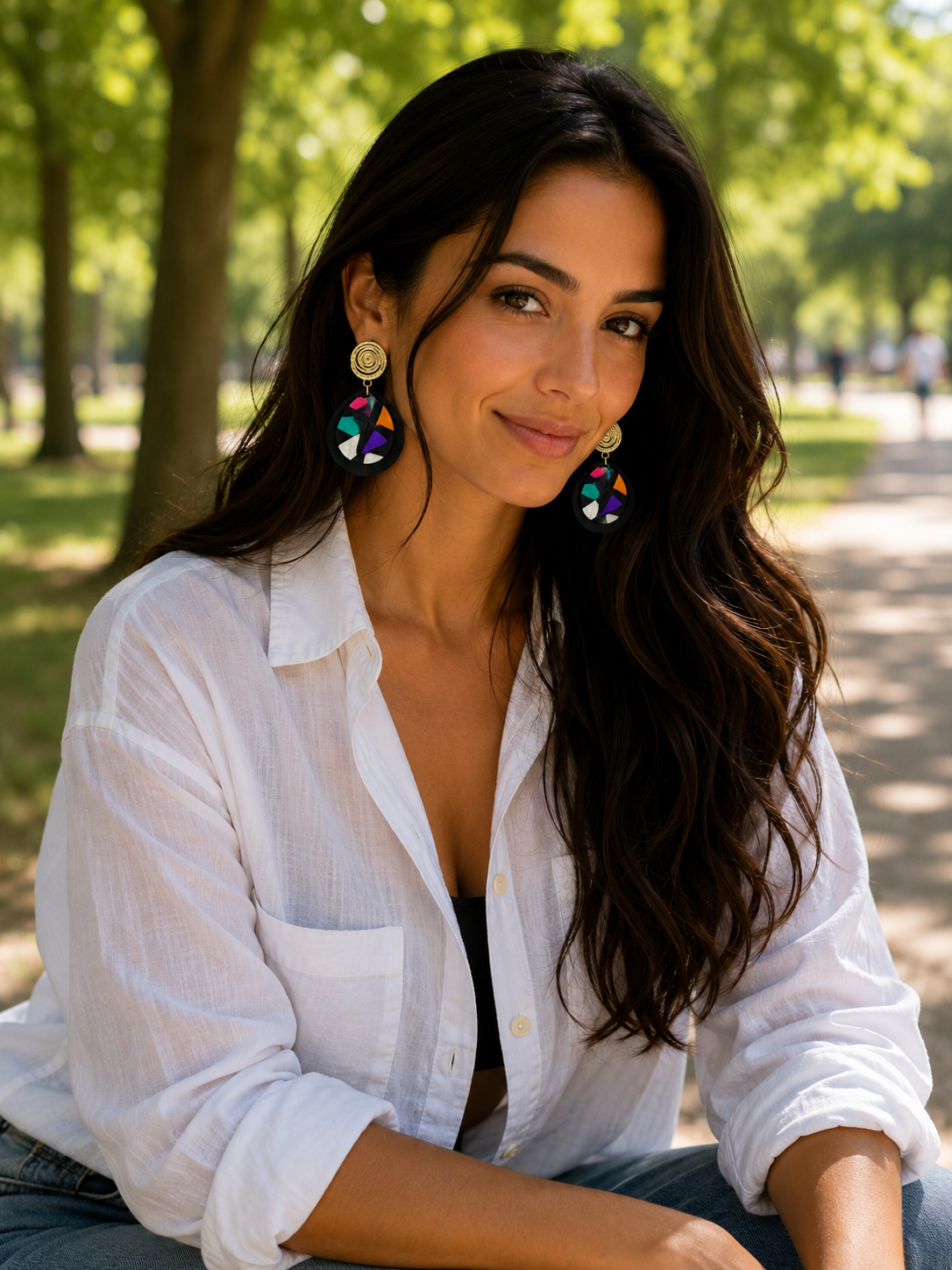 Aros Simona Deluxe Negros/Multicolor/Dorado
