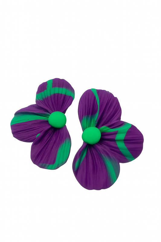 Aros flor morado y verde -Deluxe