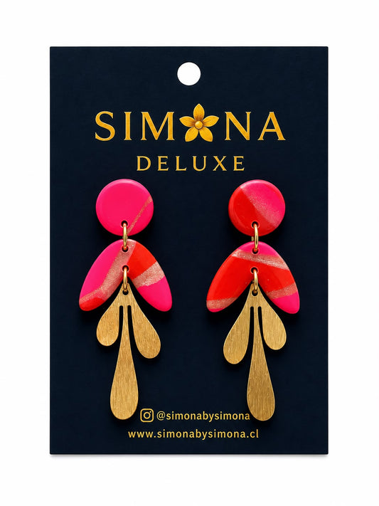 Aros Simona Deluxe Rosa/Rojo/Dorado