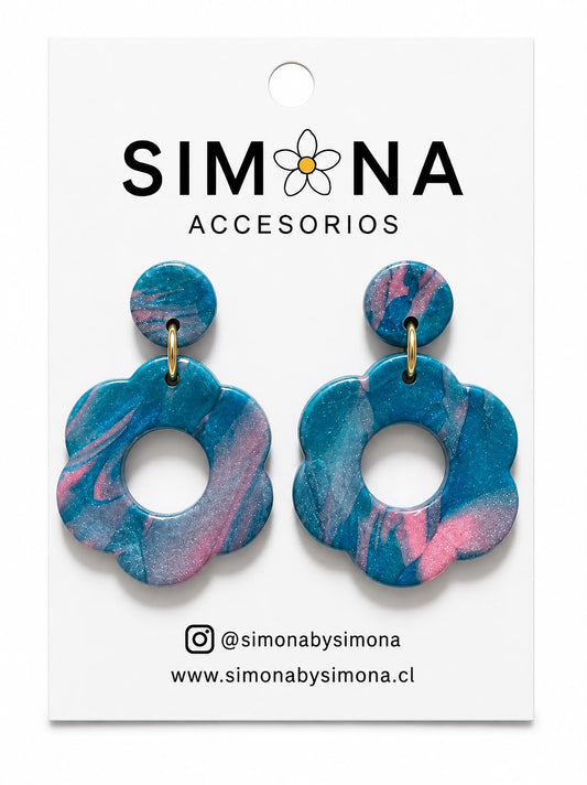 Aros Simona Azul /Rosado