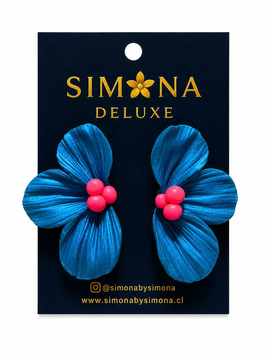 Aros Deluxe Flores Azul/Rosa