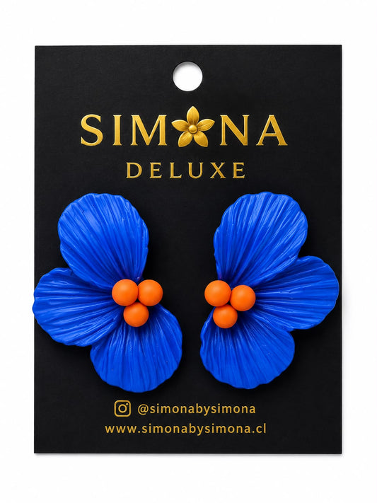 Aros Simona Deluxe Flores Azul Rey/Naranja