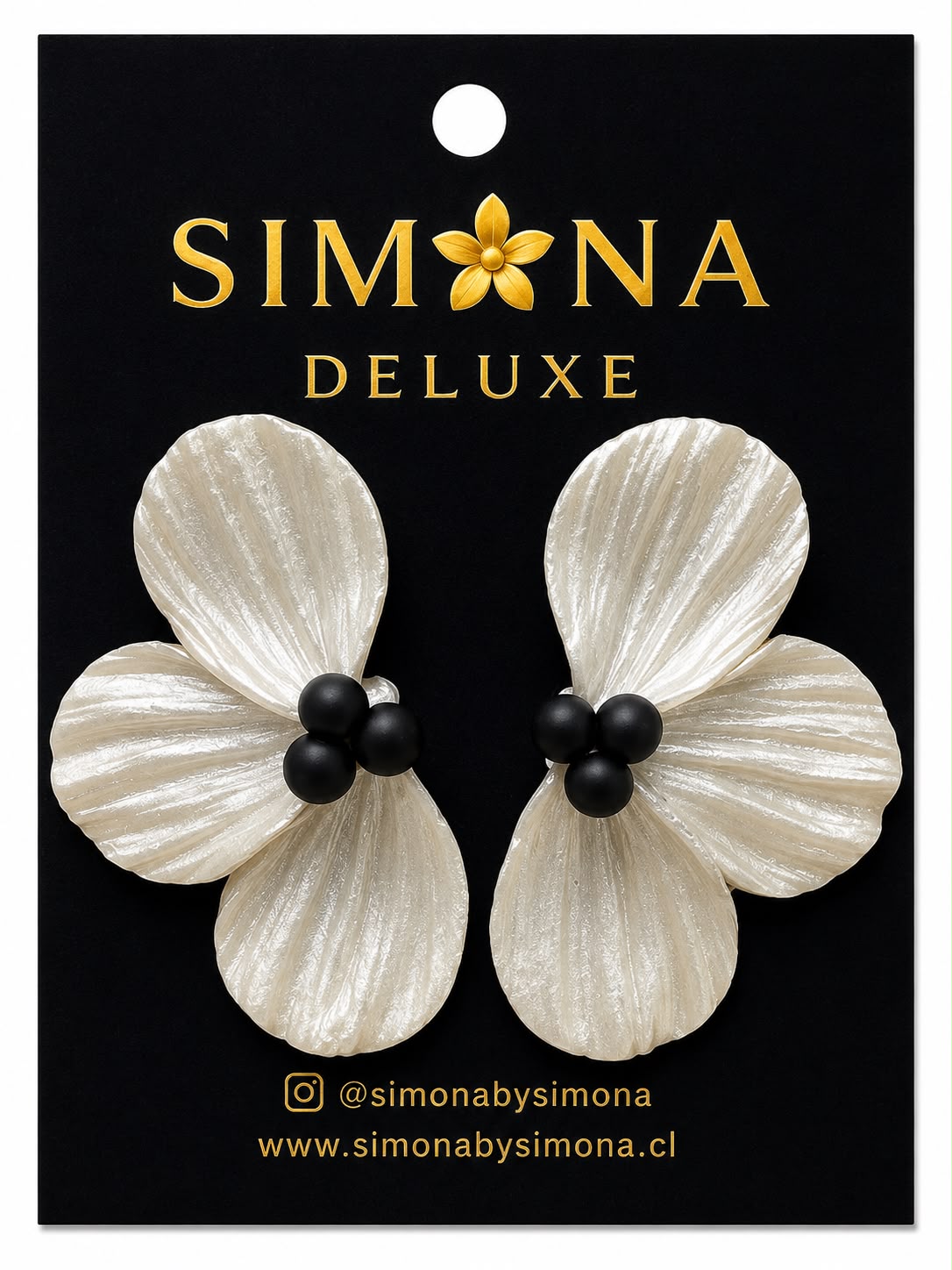 Aros Simona Deluxe Flores Blanco/Negro