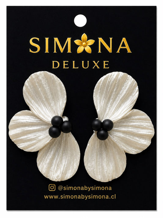 Aros Simona Deluxe Flores Blanco/Negro