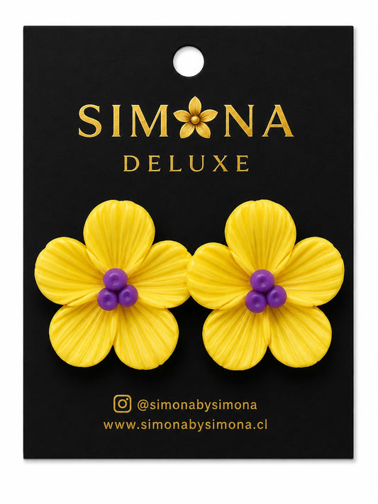 Aros Simona Deluxe Flores Amarillas