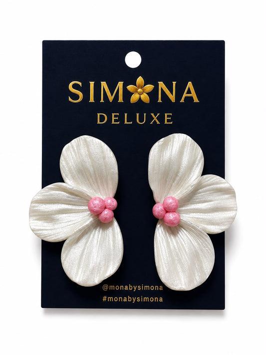 Aros Simona Deluxe Flores Blancos/Rosa
