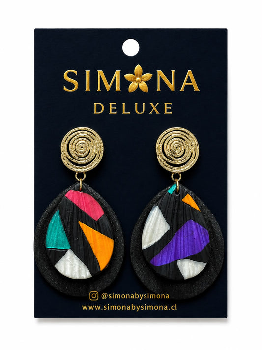 Aros Simona Deluxe Negros/Multicolor/Dorado