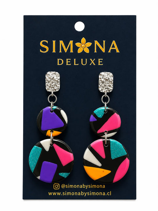 Aros Simona Deluxe Negro/Colores/Plateado
