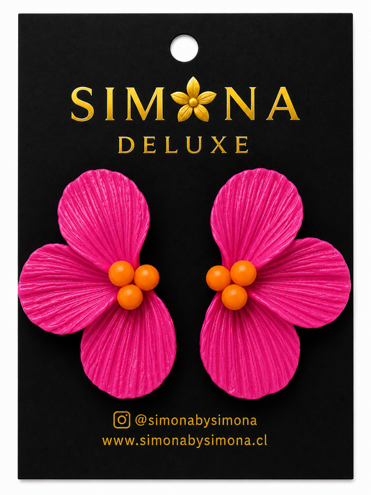 Aros Simona Deluxe Flores Fuccia/Naranja